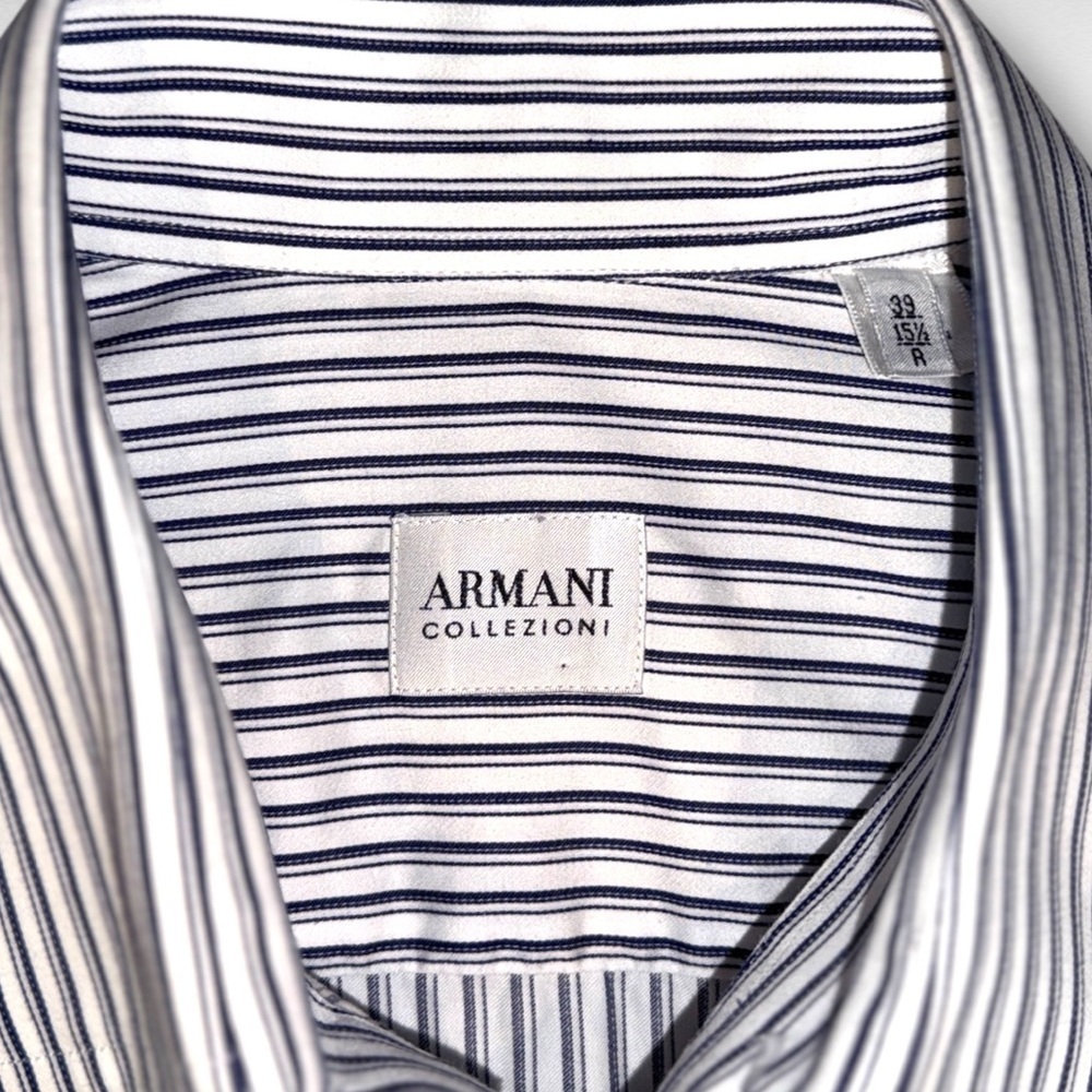 Armani Collezioni Men’s Dress Shirt 39 / 15.5R Blue White Stripe Cotton